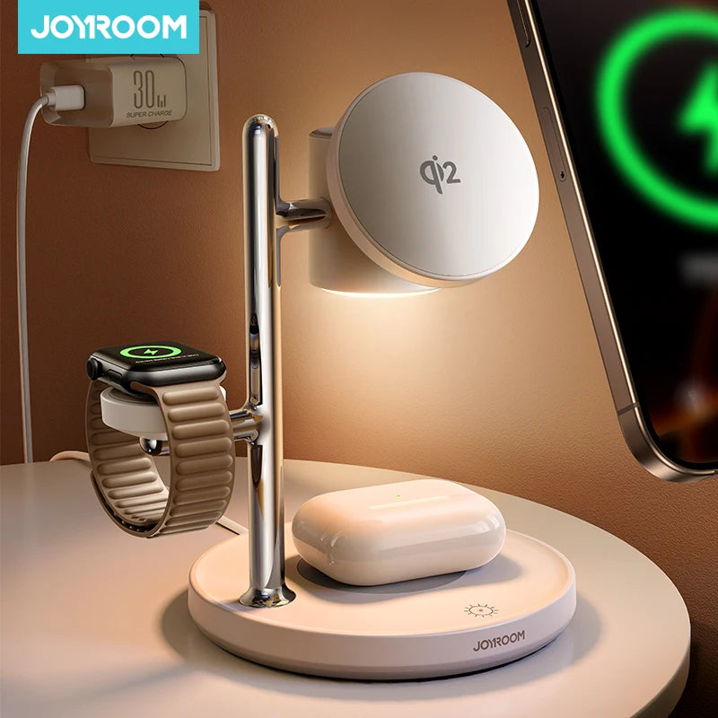 Joyroom 4-in-1 Qi2 Fast 15W Wireless Charger Magnetic Charging Station For iPhone 16-12 Series For iWatch For AirPods 4/3/2/Pro Ezkrea