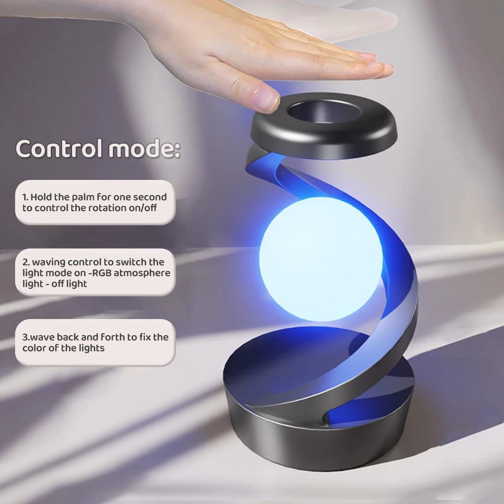 LED 360° Rotating Night Light With Wireless Charger Cordless Desk Lamp Rechargeable LED Levitating Night Light For Living Room Ezkrea