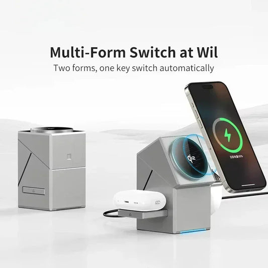 Qi2 3-in-1 Auto-Rotating Wireless Charger Dock – Fast Charging for iPhone 16/15/14 Pro Max, AirPods & Apple Watch Ezkrea
