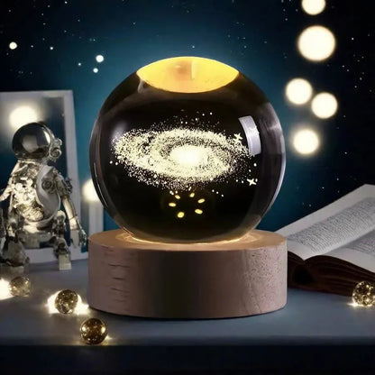 3D Solar System Crystal Ball with LED Base – Night Light & Gift for Space Lovers Ezkrea