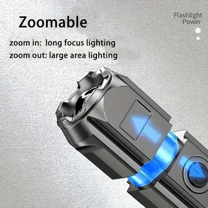 Powerful LED Flashlight with Telescopic Zoom – USB Rechargeable Tactical Torch with 4 Lighting Modes, Long-Range Outdoor Spotlight Ezkrea