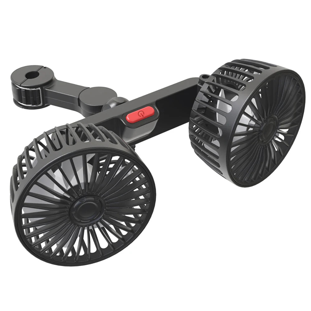 Car Fan with Dual Heads – 360° Adjustable 3-Speed USB Cooling Fan for Seat Back | Portable Neck Cooler for Car & Home Use Ezkrea