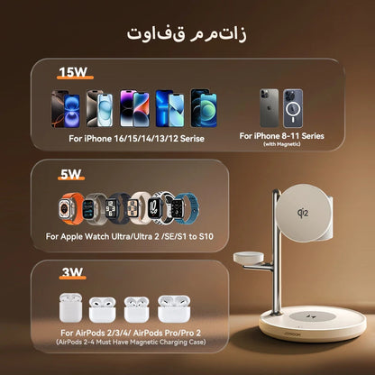 Joyroom 4-in-1 Qi2 Fast 15W Wireless Charger Magnetic Charging Station For iPhone 16-12 Series For iWatch For AirPods 4/3/2/Pro Ezkrea