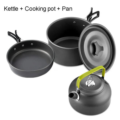 Camping Cookware Set with Teapot – Non-Stick Outdoor Cooking & Tableware Kit for 2–3 People | Travel Picnic & Hiking Kitchen Gear Ezkrea