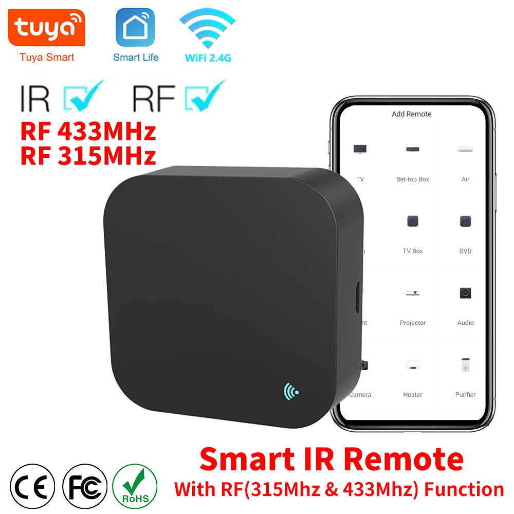Tuya WiFi RF/IR Remote Control 433MHz/315MHz – SmartLife App Compatible for TV, AC & More | Works with Alexa & Google Home Ezkrea