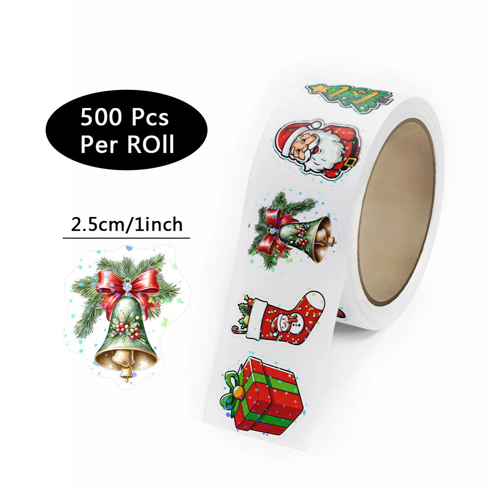 500pcs Laser Cartoon Christmas Stickers Christmas Gift Wrapping Label Sticker Reward Stickers Scrapbook Stationery,1" Ezkrea