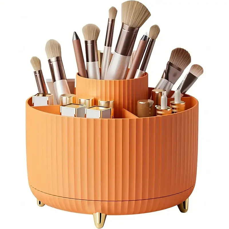 Rotating Makeup Brush Holder 360° – 5 Slot Cosmetic Organizer for Vanity, Desk & Bathroom Storage Ezkrea