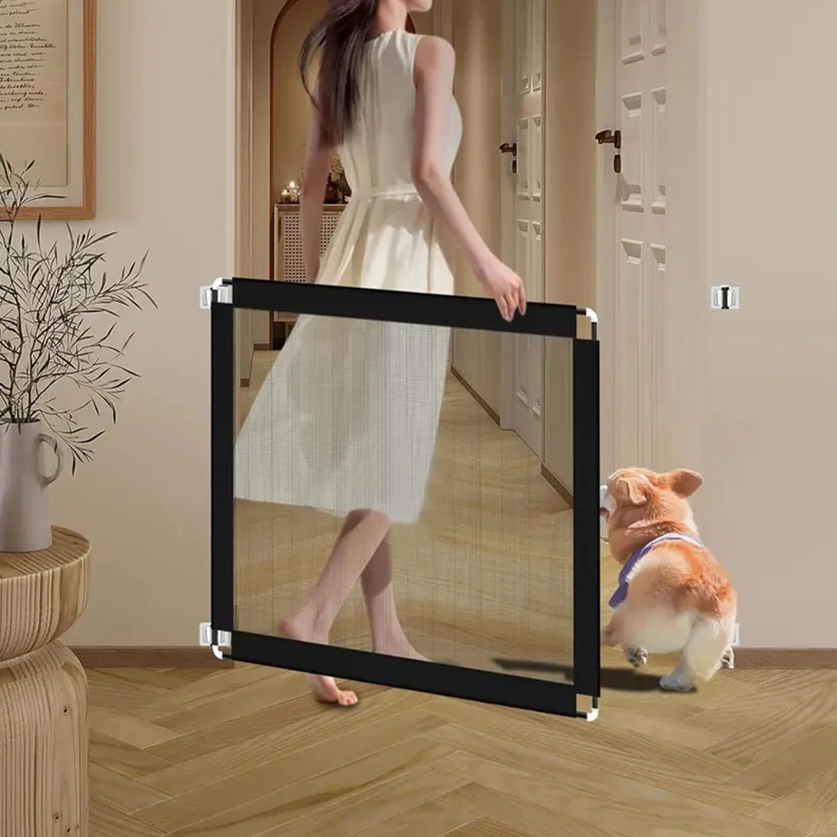 Pet Dog Barrier Fences With 6pcs Hook Pet Isolated Network Stairs Gate New Folding Breathable Mesh Playpen For Dog Safety Fence Ezkrea