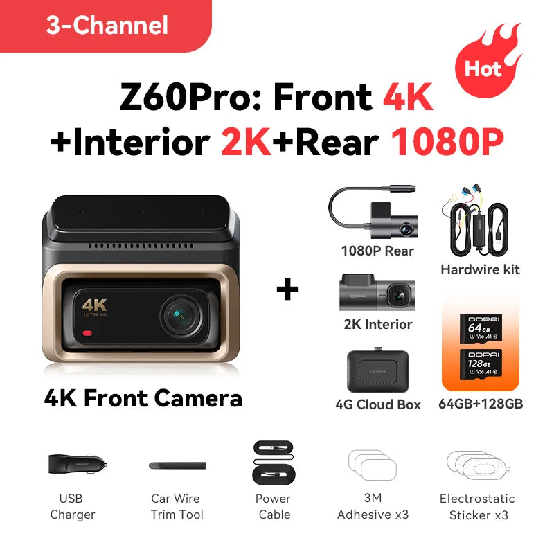 2025 New DDPAI Z60 Pro 4K Dash Cam Auto Dashcam Front and Rear GPS Car Camera for SONY Sensor WiFi ADAS 4G DVR Video Recorder Ezkrea