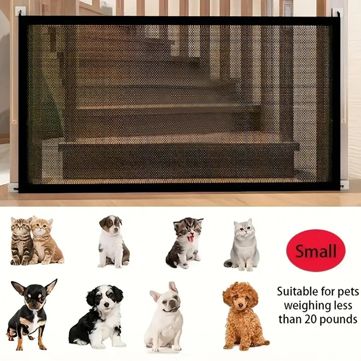 Pet Dog Barrier Fences With 6pcs Hook Pet Isolated Network Stairs Gate New Folding Breathable Mesh Playpen For Dog Safety Fence Ezkrea