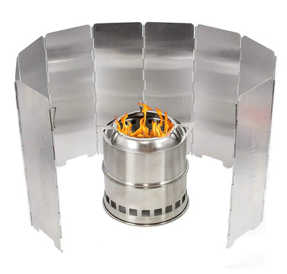 Wind Shield for Camping Stove – 8/9/10 Plate Folding Windproof Screen, Aluminum Alloy Outdoor Cooking Wind Block Ezkrea