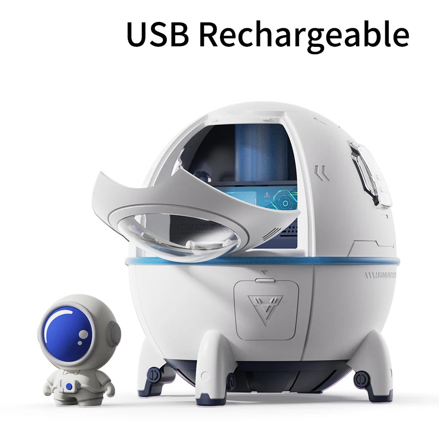 Air Humidifier – Space Capsule USB Mist Diffuser with 7-Color LED Light & Rechargeable Aromatherapy Function Ezkrea