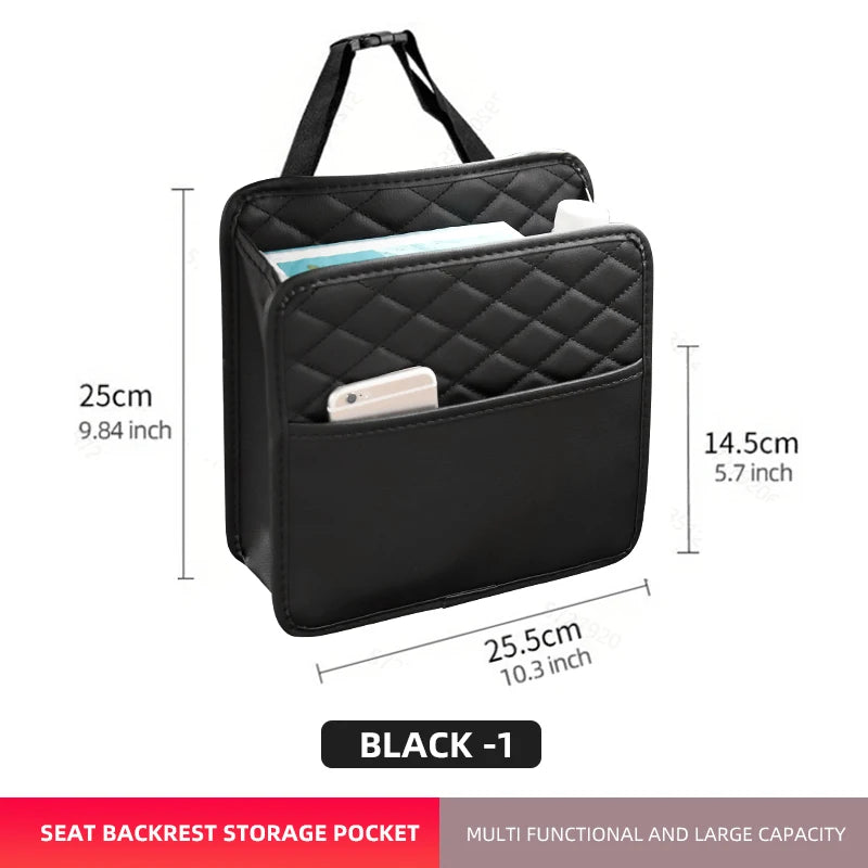 Multifunctional Car Seat Storage Bag – Leather Organizer & Trash Holder | Universal Fit Ezkrea