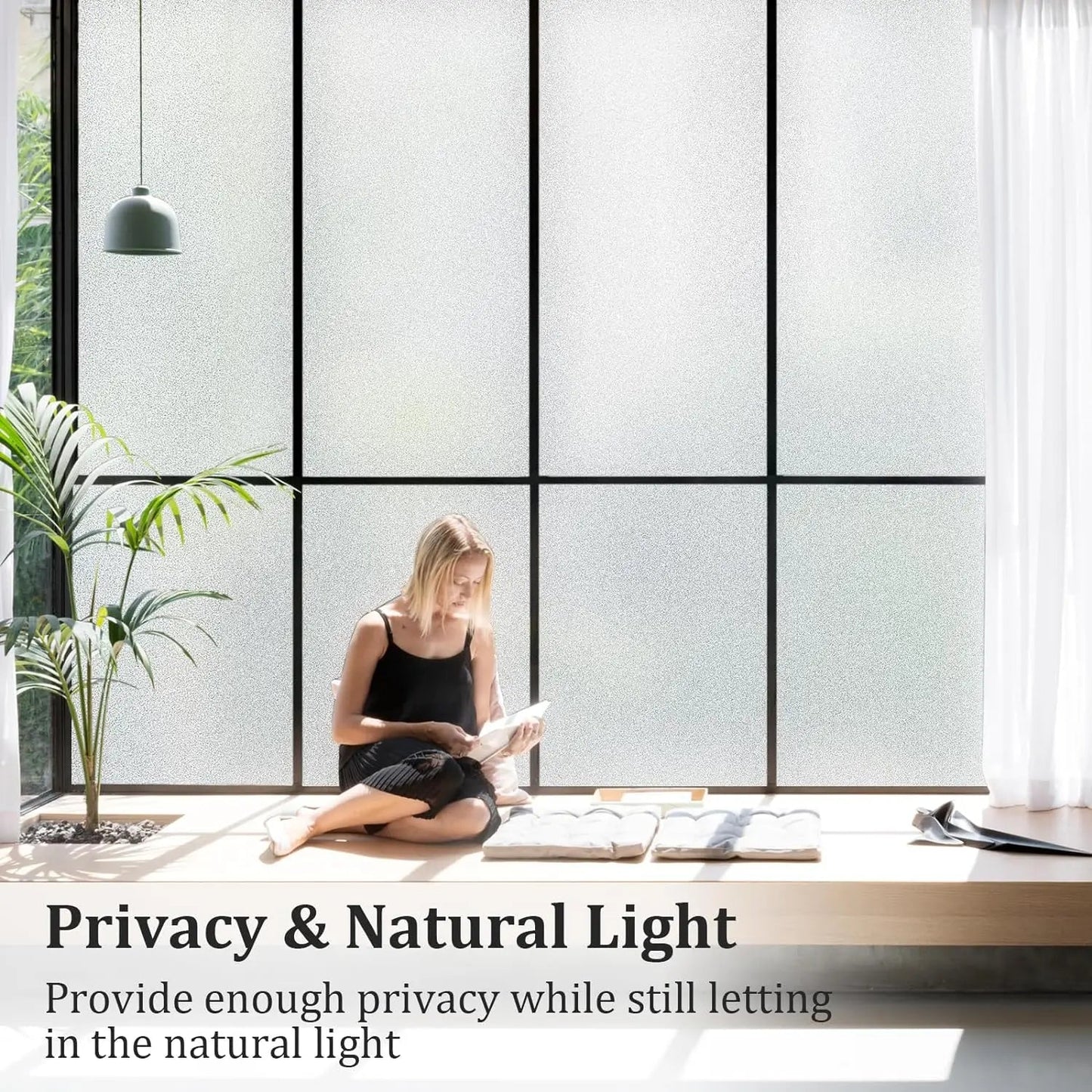 Frosted Window Privacy Film – No Glue Static Cling, Non-Adhesive Sun Blocking & Heat Control for Bathroom/Office/Glass Doors Ezkrea