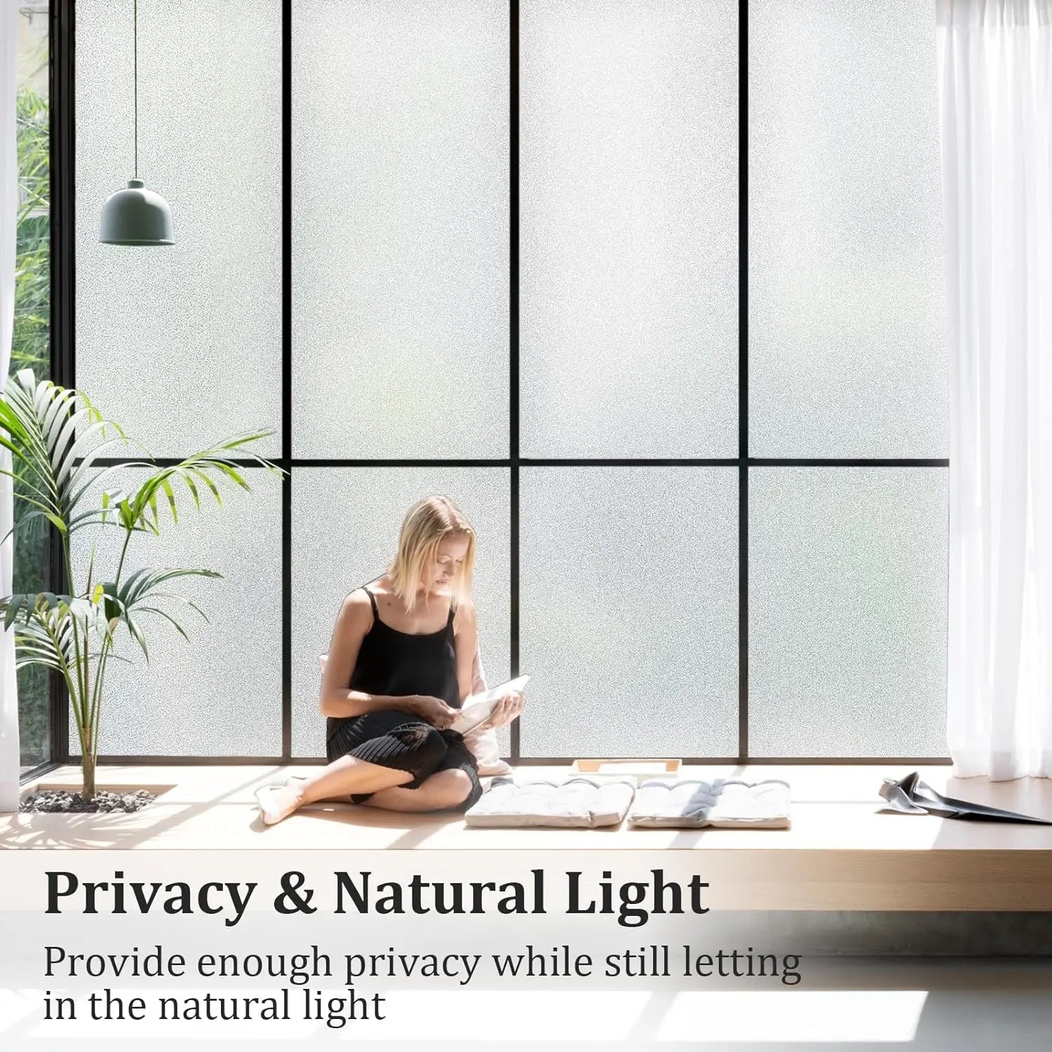 Frosted Window Privacy Film – No Glue Static Cling, Non-Adhesive Sun Blocking & Heat Control for Bathroom/Office/Glass Doors Ezkrea