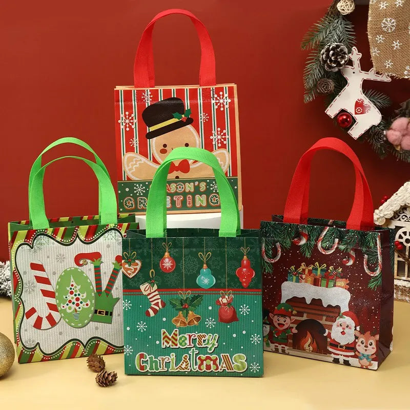 4/8pcs Christmas Gift Bag Santa Non-Woven Bag Christmas Decorations For Home 2025 Xmas Navidad Noel Gifts New Year Packaging Bag Ezkrea