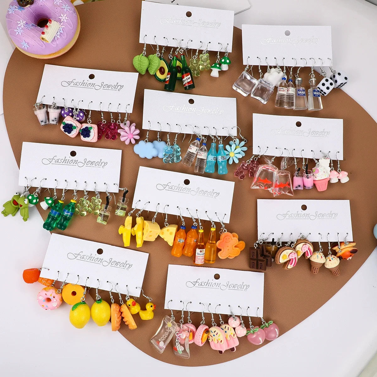 Fashion Sweet Fruit Drink Earrings Set for Women Cute Cartoon Food Ice Cream Donut Funny Resin Earrings Party Jewelry Gift New Ezkrea