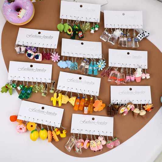 Fashion Sweet Fruit Drink Earrings Set for Women Cute Cartoon Food Ice Cream Donut Funny Resin Earrings Party Jewelry Gift New Ezkrea