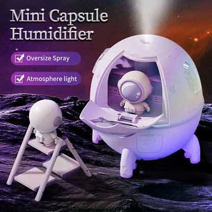 Air Humidifier – Space Capsule USB Mist Diffuser with 7-Color LED Light & Rechargeable Aromatherapy Function Ezkrea