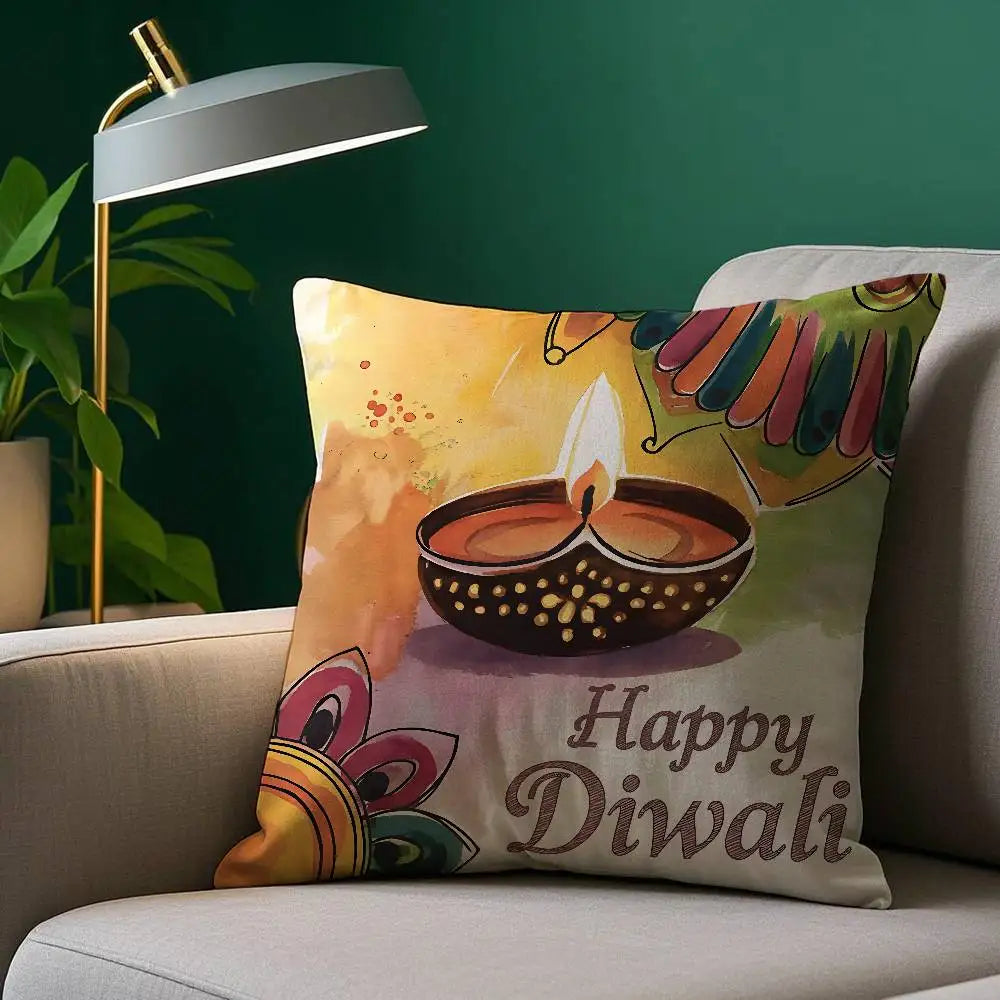 Diwali Festival Pillow Case Cozy Plush Pillow Cover Double Side Printed – Home Gift for Bedroom Decor Ezkrea