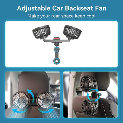 Car Fan with Dual Heads – 360° Adjustable 3-Speed USB Cooling Fan for Seat Back | Portable Neck Cooler for Car & Home Use Ezkrea