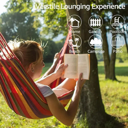 Outdoor Canvas Hammock – Heavy-Duty Swing Bed with Tree Ropes, 200kg Load Capacity for Camping, Garden, Patio, Backyard Ezkrea