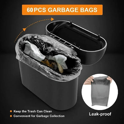 Trash Can for Car with Lid – Leak-Proof Mini Bin with 60/300 Bags | Compact Car Garbage Holder & Organizer Accessory Ezkrea