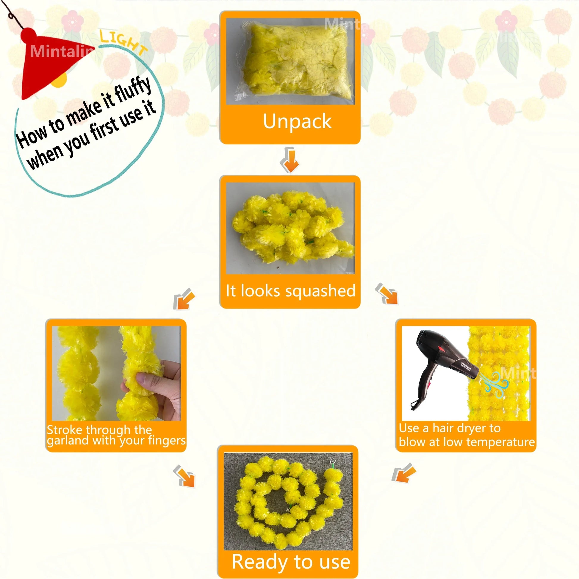 Marigold Flower Garland with зo Flowers, Artificial Flowers for Diwali Home DIY Wreath Garland Craft Decor Wedding Party Ezkrea