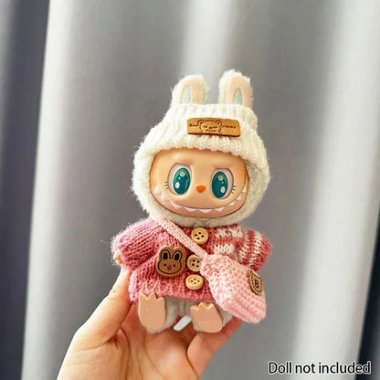 For 15-17 cm v1v2 Labubu Clothes outfit Labubu Sitting Party Bear Label Scarf Hat Bag Dolls Accessories Cute Decoration Ezkrea