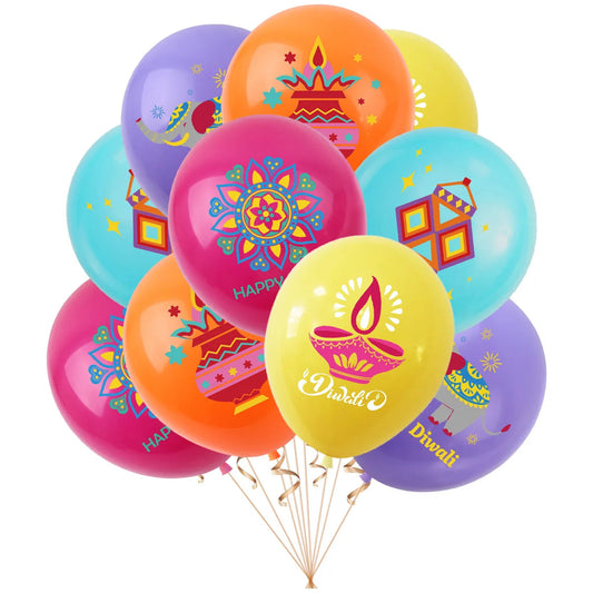10Pcs Diwali Theme Latex Balloon Diwali Party Decoration Indian Diwali Lotus Elephant Balloons Happy Diwali Party Inflate Globos Ezkrea
