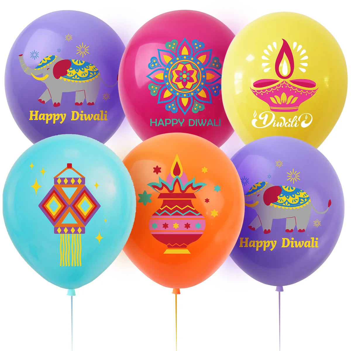 10Pcs Diwali Theme Latex Balloon Diwali Party Decoration Indian Diwali Lotus Elephant Balloons Happy Diwali Party Inflate Globos Ezkrea