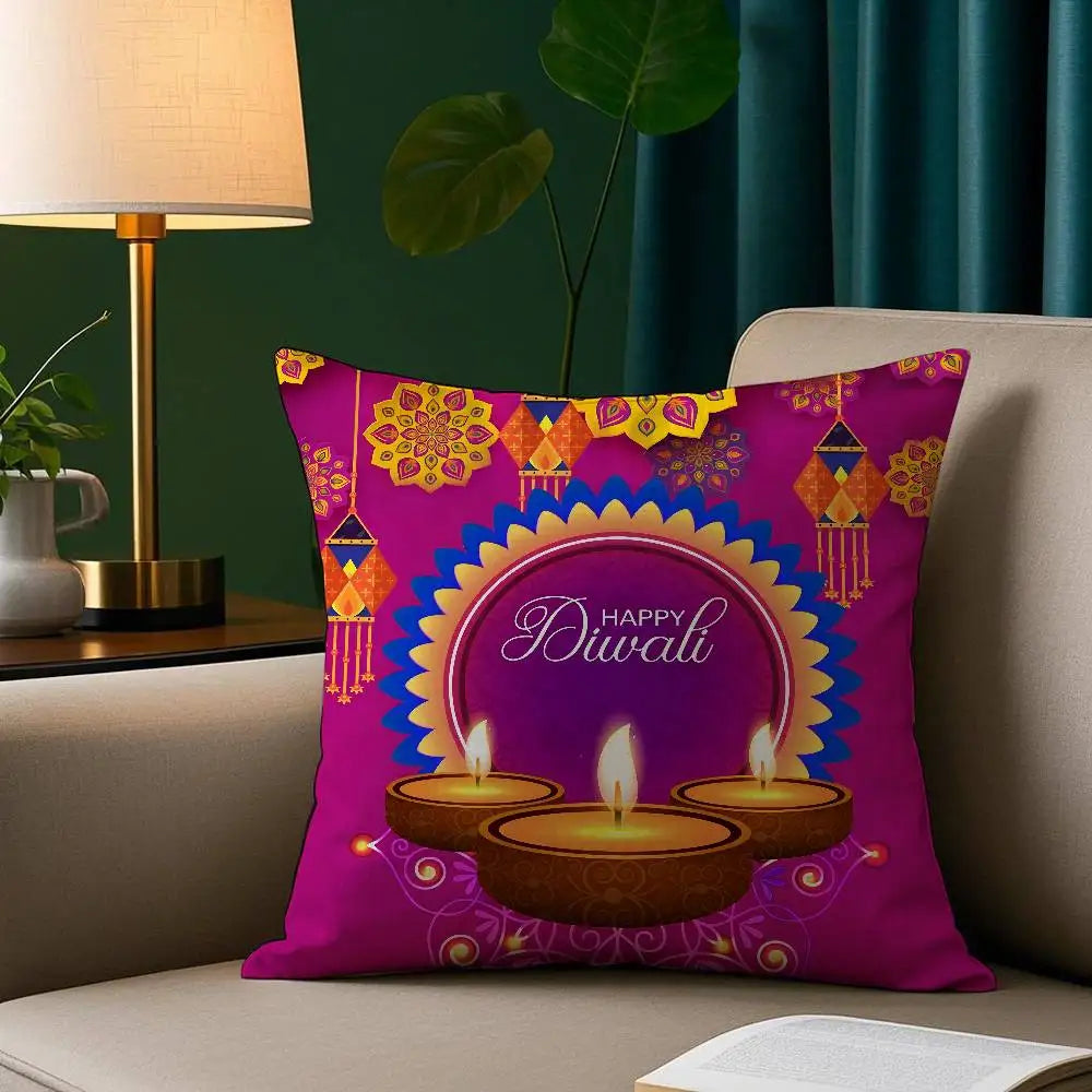 Diwali Festival Pillow Case Cozy Plush Pillow Cover Double Side Printed – Home Gift for Bedroom Decor Ezkrea
