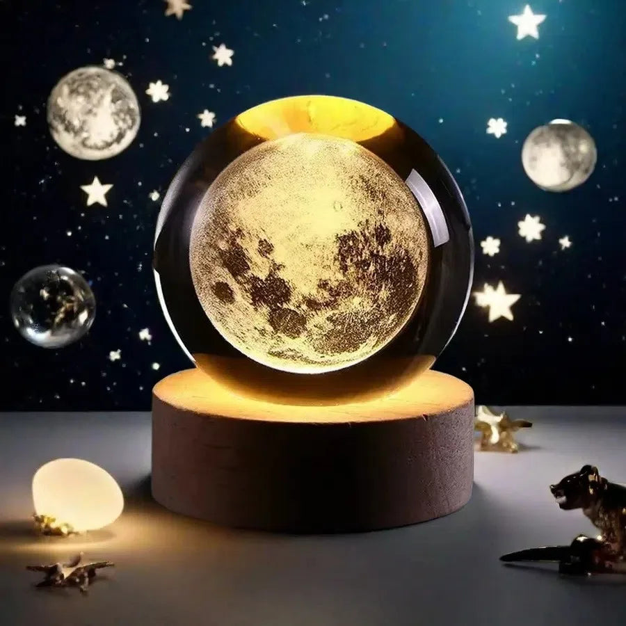 3D Solar System Crystal Ball with LED Base – Night Light & Gift for Space Lovers Ezkrea