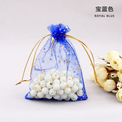 50PCS Moon Stars Drawstring Organza Bags Jewelry Gift Bags Pouches Gold Star Organza Favor Pouches for Christmas Wedding Ezkrea