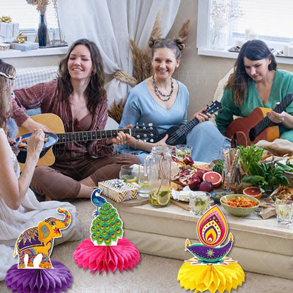 Happy Diwali Party Honeycomb Table Decoration Diwali Elephant Peacock Ornaments Happy Festival of Lights Party Decor Ezkrea