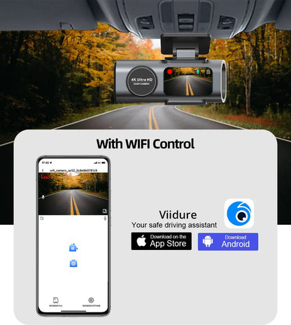Dash Cam 4K UHD Recording Car Camera DVR Night Vision Video Recorder Built-In Wi-Fi Support GPS 24H Parking Ezkrea