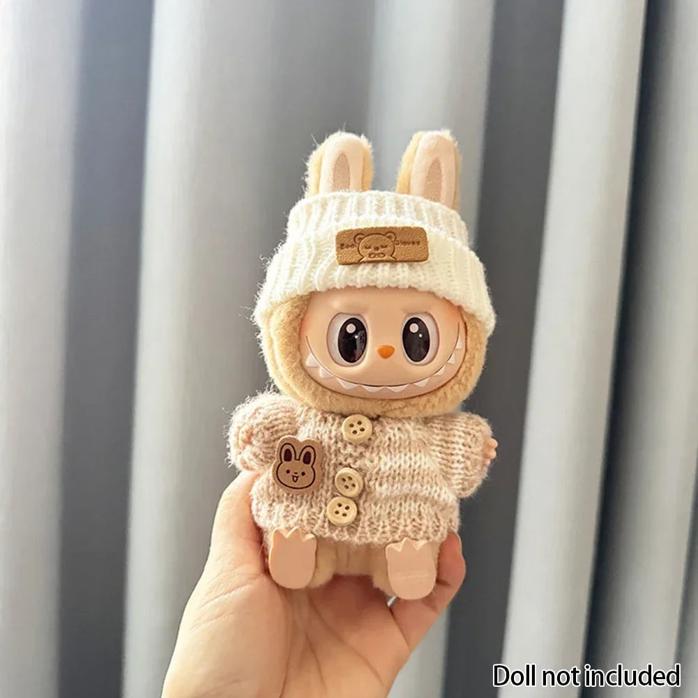 For 15-17 cm v1v2 Labubu Clothes outfit Labubu Sitting Party Bear Label Scarf Hat Bag Dolls Accessories Cute Decoration Ezkrea