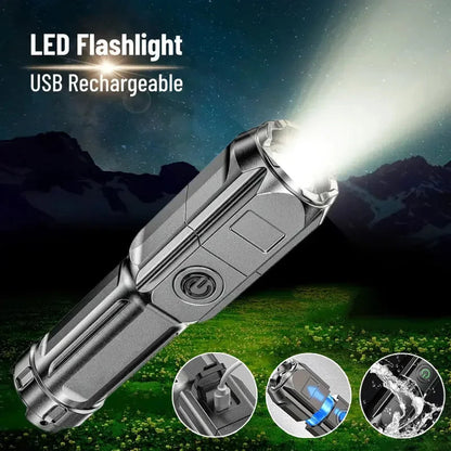 Powerful LED Flashlight with Telescopic Zoom – USB Rechargeable Tactical Torch with 4 Lighting Modes, Long-Range Outdoor Spotlight Ezkrea