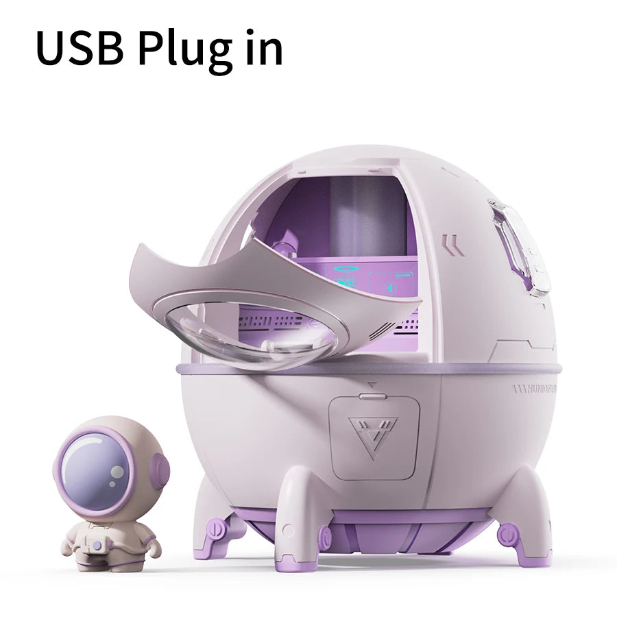 Air Humidifier – Space Capsule USB Mist Diffuser with 7-Color LED Light & Rechargeable Aromatherapy Function Ezkrea