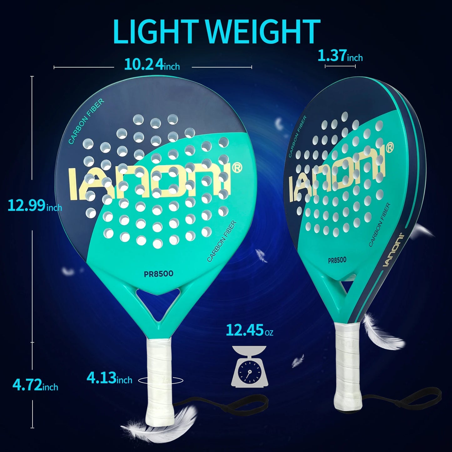 IANONI Padel Racket Carbon Fiber Surface with EVA Memory Flex Foam Core Padel Tennis Racquets Lightweight Ezkrea