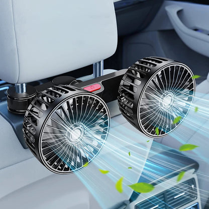 Car Fan with Dual Heads – 360° Adjustable 3-Speed USB Cooling Fan for Seat Back | Portable Neck Cooler for Car & Home Use Ezkrea