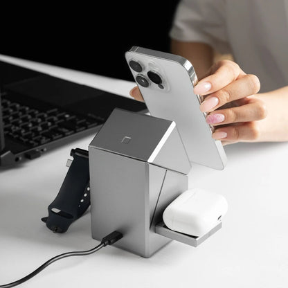 Qi2 3-in-1 Auto-Rotating Wireless Charger Dock – Fast Charging for iPhone 16/15/14 Pro Max, AirPods & Apple Watch Ezkrea
