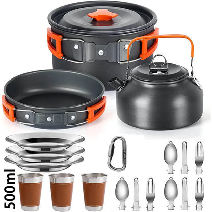 Camping Cookware Set with Teapot – Non-Stick Outdoor Cooking & Tableware Kit for 2–3 People | Travel Picnic & Hiking Kitchen Gear Ezkrea