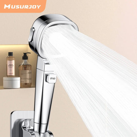 Musurjoy 3-Mode Adjustable Handheld Shower Head – High Pressure Booster, Silver Finish, Bathroom Shower System Ezkrea
