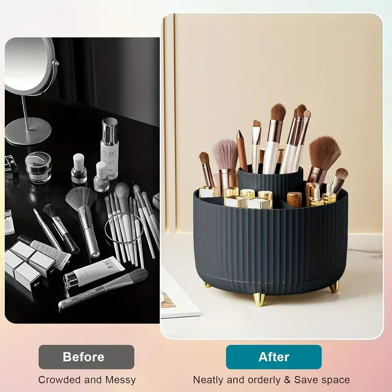 Rotating Makeup Brush Holder 360° – 5 Slot Cosmetic Organizer for Vanity, Desk & Bathroom Storage Ezkrea