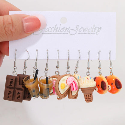 Fashion Sweet Fruit Drink Earrings Set for Women Cute Cartoon Food Ice Cream Donut Funny Resin Earrings Party Jewelry Gift New Ezkrea