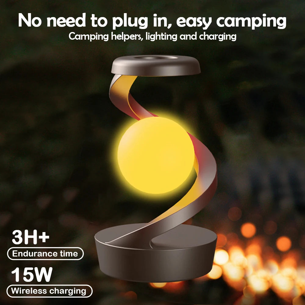 LED 360° Rotating Night Light With Wireless Charger Cordless Desk Lamp Rechargeable LED Levitating Night Light For Living Room Ezkrea