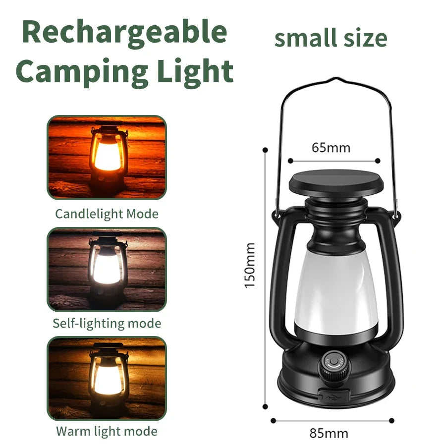 USB Rechargeable & Solar Camping Lantern – Portable Outdoor Tent Light with 3 Dimming Modes & Hanging Design Ezkrea