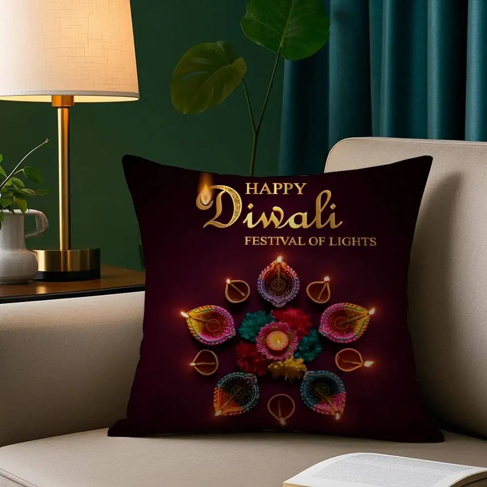 Diwali Festival Pillow Case Cozy Plush Pillow Cover Double Side Printed – Home Gift for Bedroom Decor Ezkrea