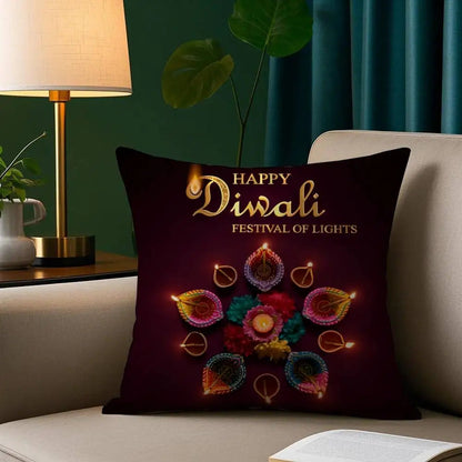Diwali Festival Pillow Case Cozy Plush Pillow Cover Double Side Printed – Home Gift for Bedroom Decor Ezkrea